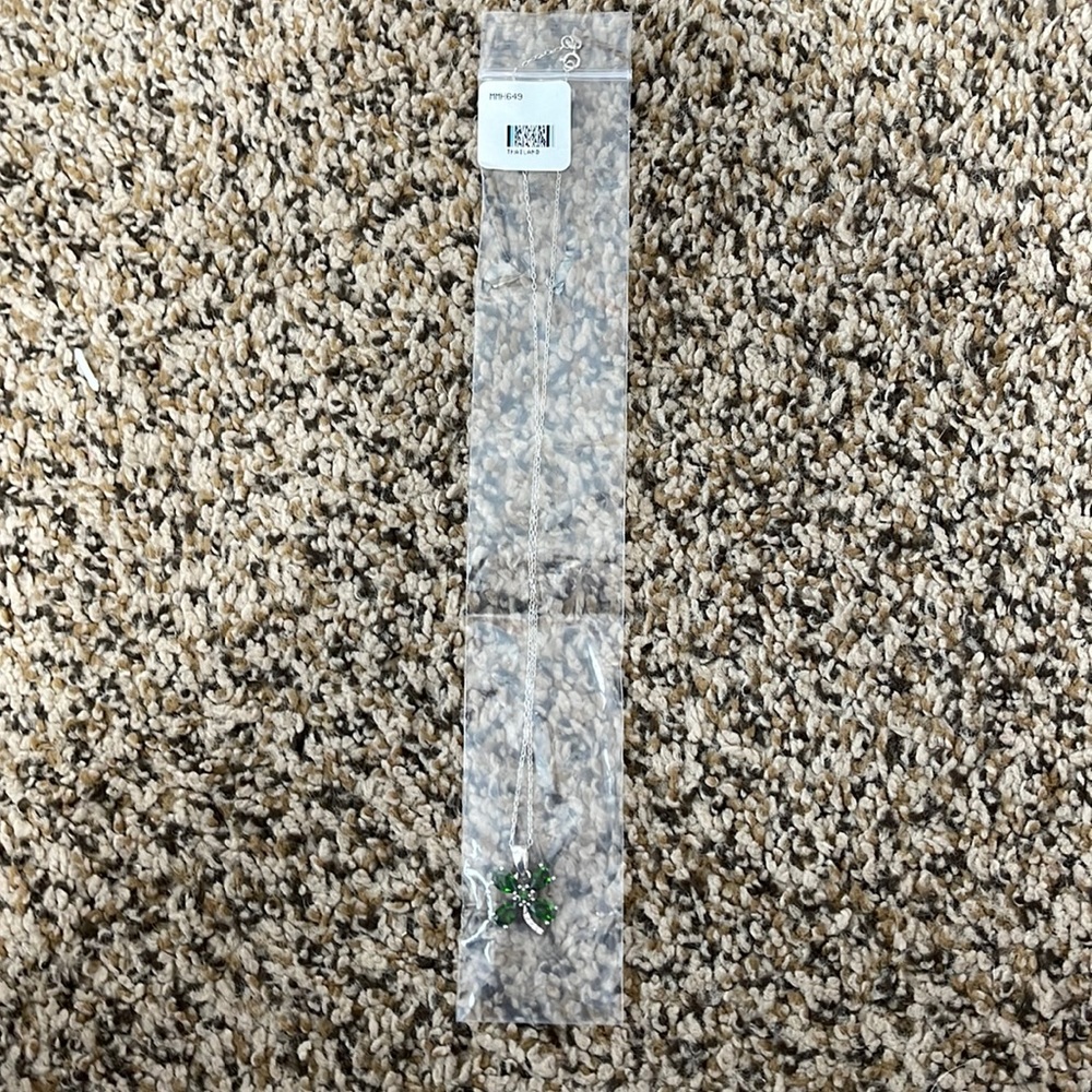 silver green four leaf clover necklace
